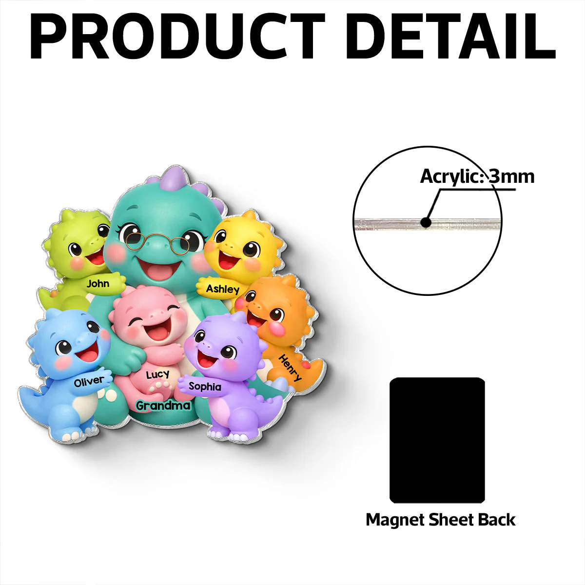 Colorful Cute Grandmasaurus Like Normal Grandma But More Awesome - Personalized Acrylic Fridge Magnet - Gift For Grandma - Image 8