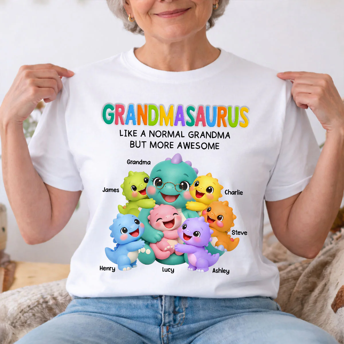 Colorful Cute Grandmasaurus Like Normal Grandma But More Awesome - Personalized Shirt - Gift For Grandma - Image 2
