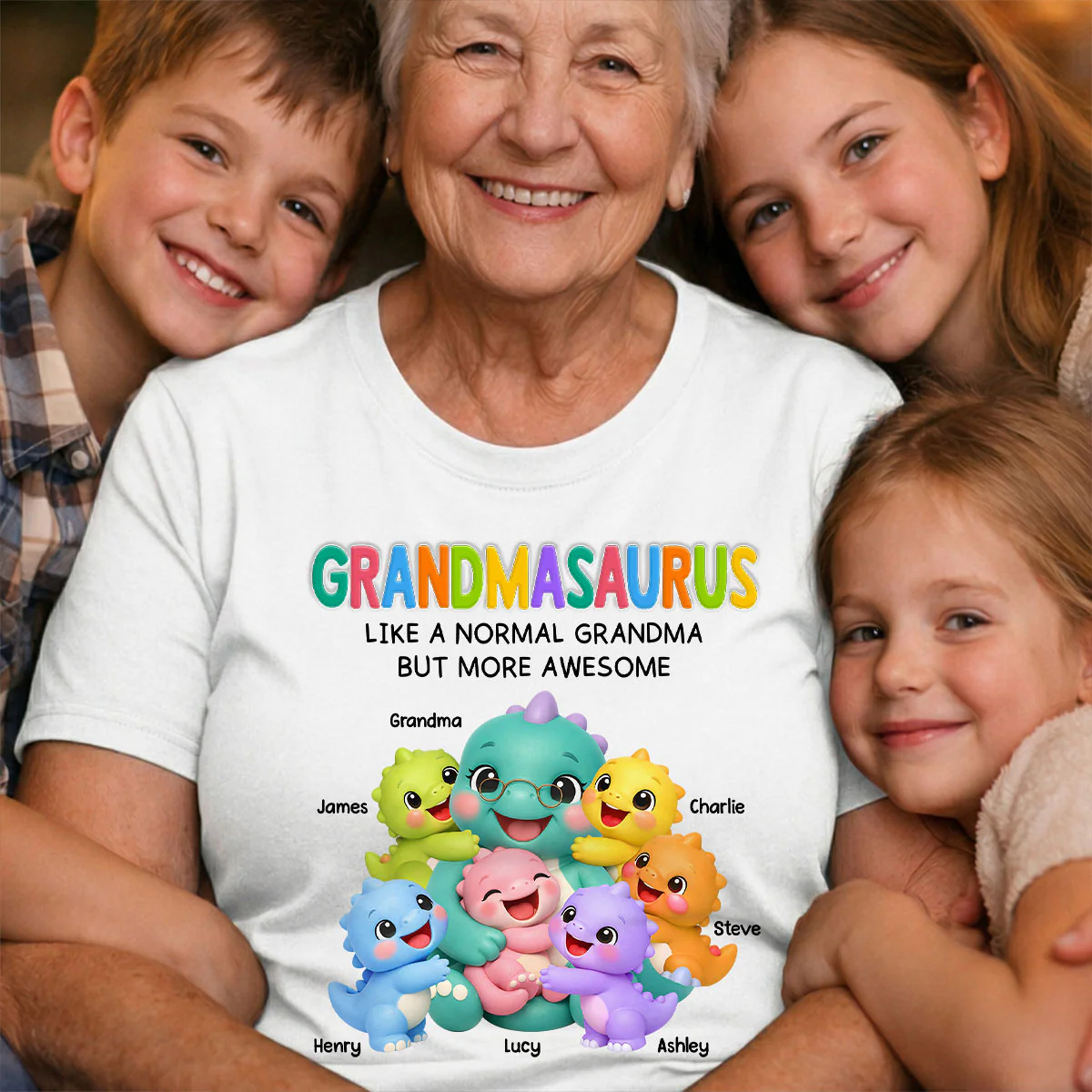 Colorful Cute Grandmasaurus Like Normal Grandma But More Awesome - Personalized Shirt - Gift For Grandma - Image 3