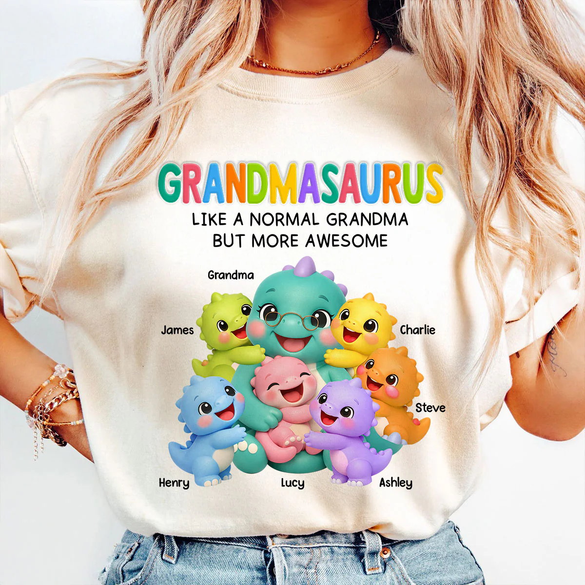 Colorful Cute Grandmasaurus Like Normal Grandma But More Awesome - Personalized Shirt - Gift For Grandma - Image 4