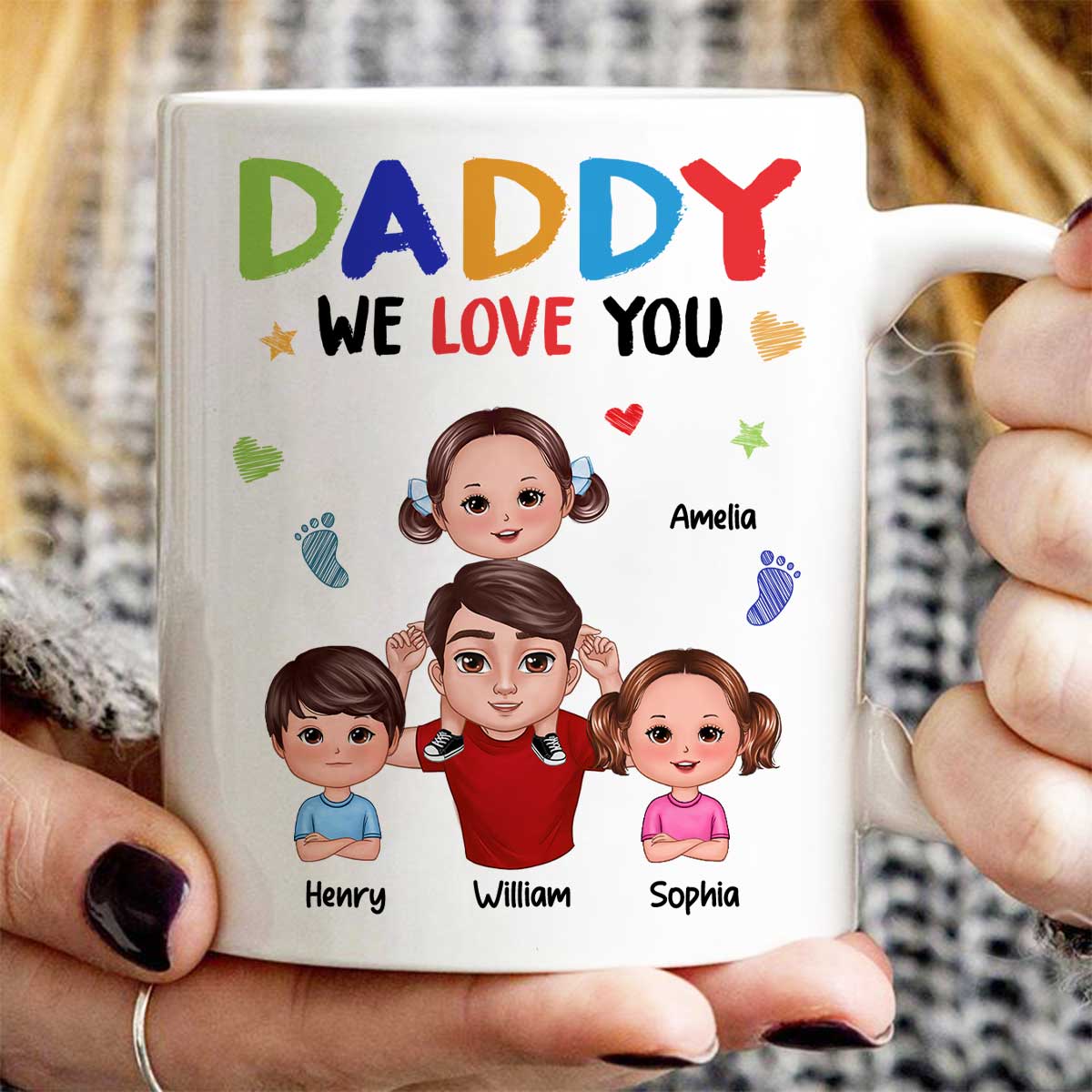 Colorful Doll Dad And Kid I Love You Piggyback Personalized Mug - Image 2