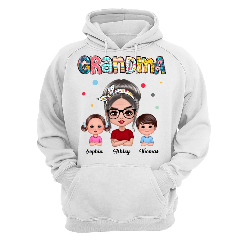 Colorful Doodle Pattern Doll Grandma & Grandkids Personalized Shirt - Image 13