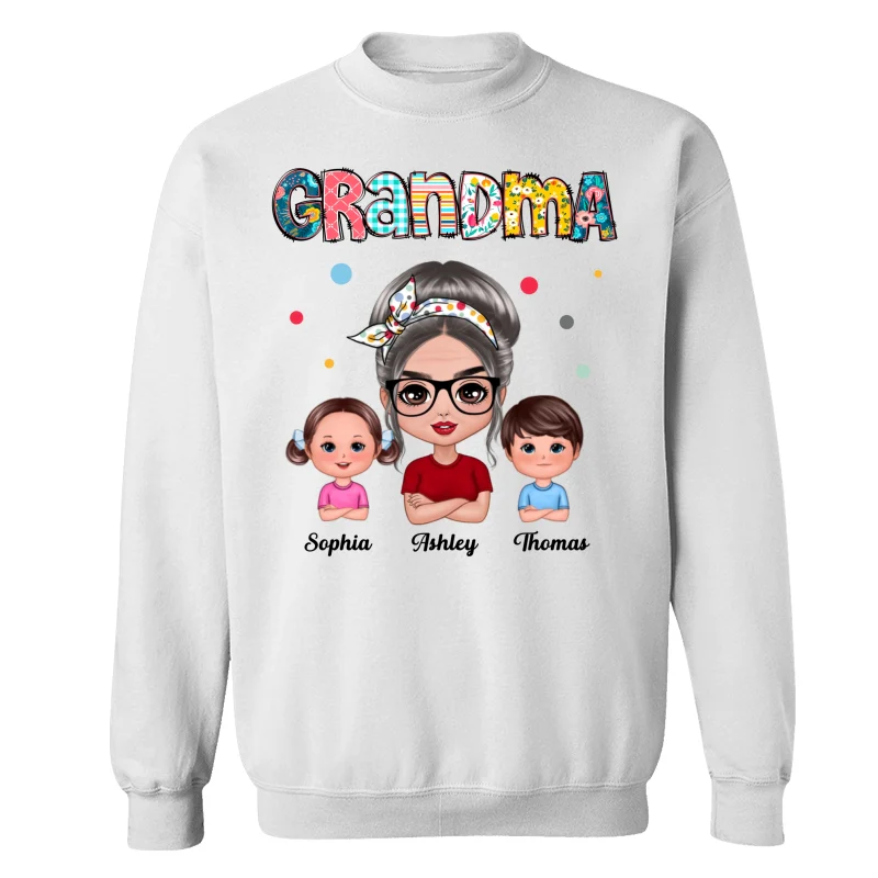 Colorful Doodle Pattern Doll Grandma & Grandkids Personalized Shirt - Image 17
