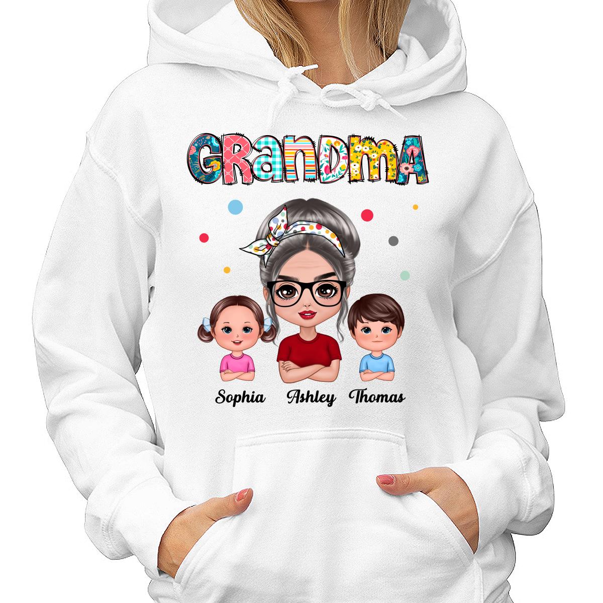 Colorful Doodle Pattern Doll Grandma & Grandkids Personalized Shirt - Image 4