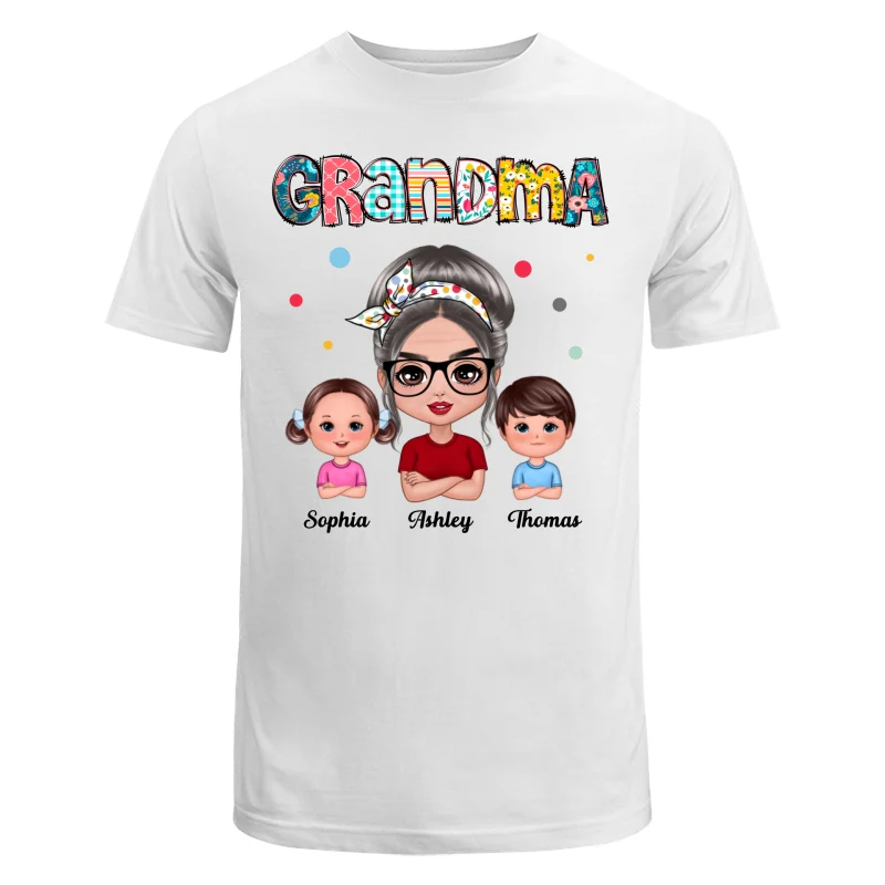 Colorful Doodle Pattern Doll Grandma & Grandkids Personalized Shirt - Image 5