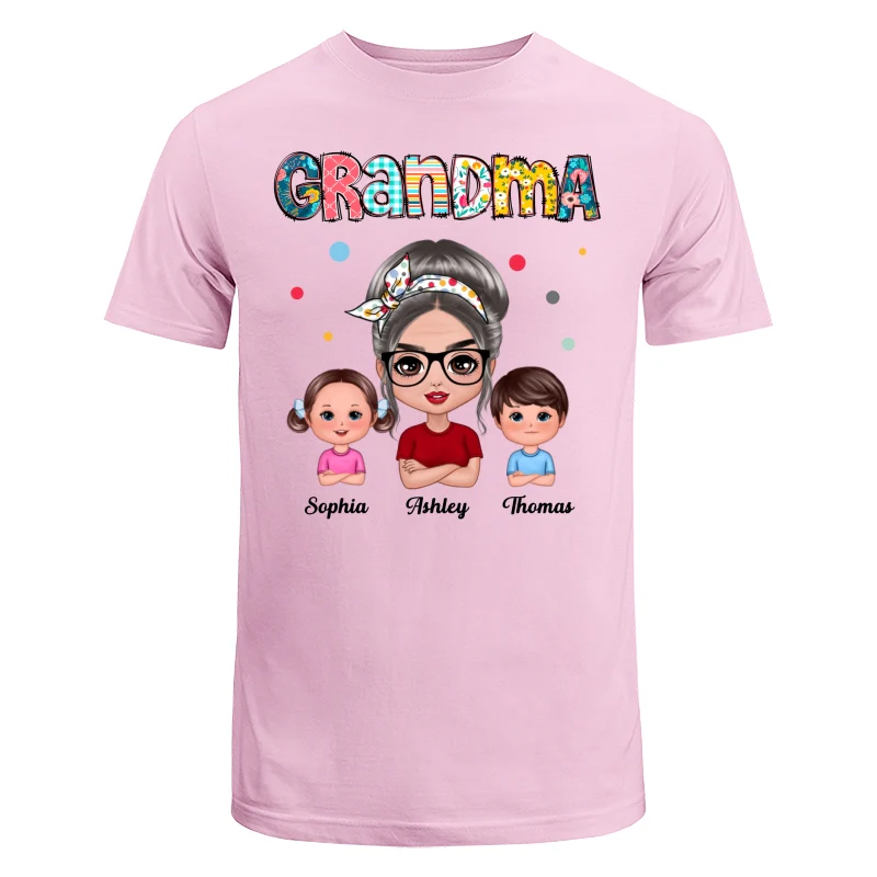Colorful Doodle Pattern Doll Grandma & Grandkids Personalized Shirt - Image 7