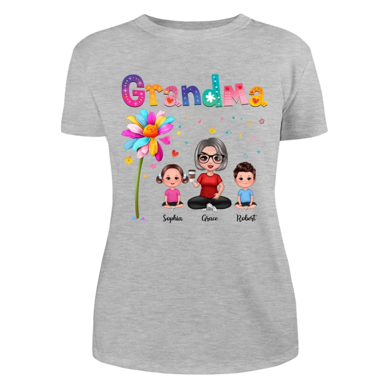 Colorful Floral Pattern Grandma With Grandkids Sitting Personalized Shirt - Image 10