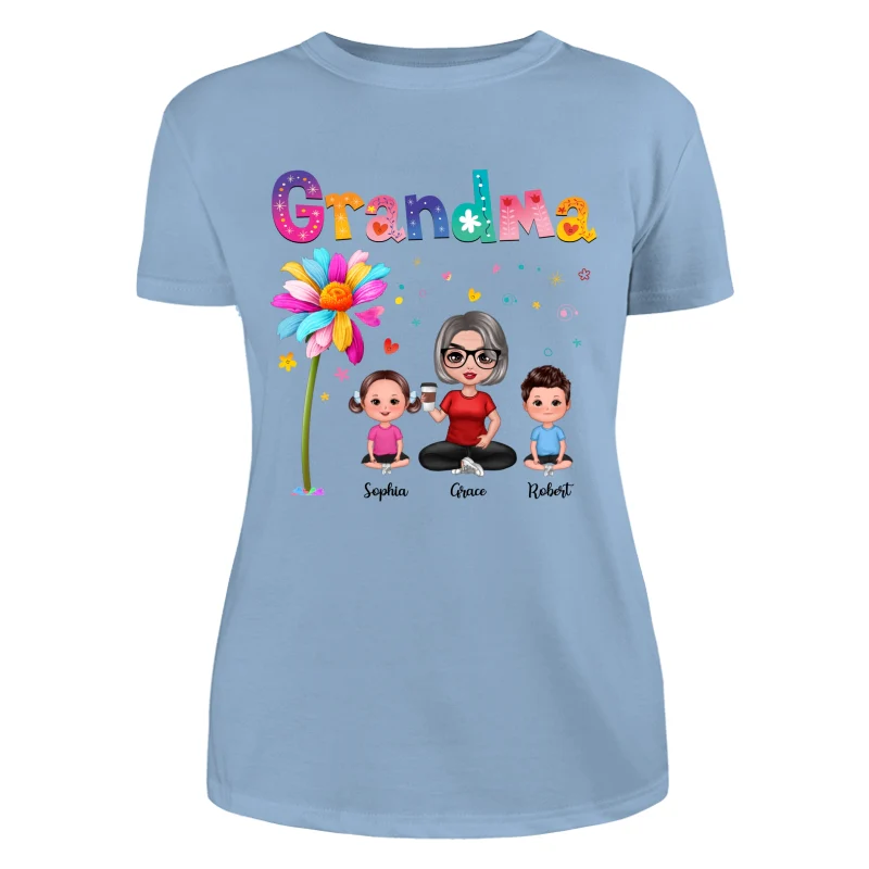 Colorful Floral Pattern Grandma With Grandkids Sitting Personalized Shirt - Image 12