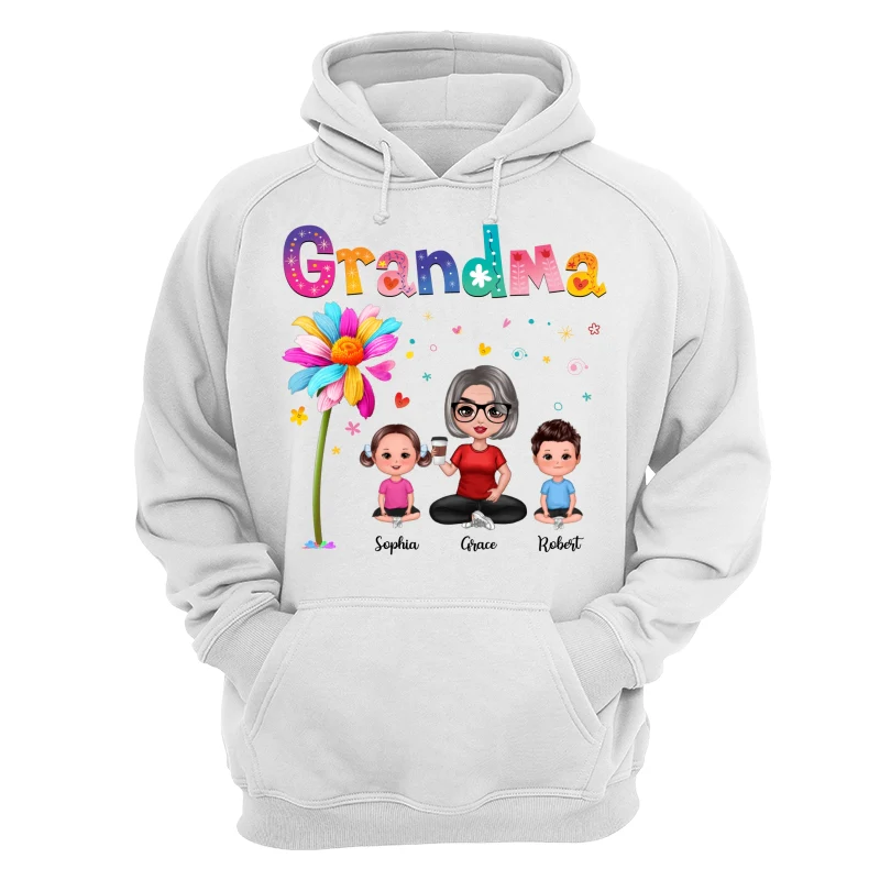 Colorful Floral Pattern Grandma With Grandkids Sitting Personalized Shirt - Image 13