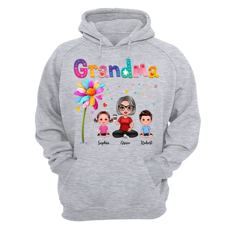 Colorful Floral Pattern Grandma With Grandkids Sitting Personalized Shirt - Image 14