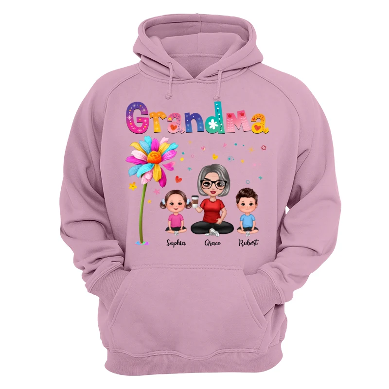 Colorful Floral Pattern Grandma With Grandkids Sitting Personalized Shirt - Image 15