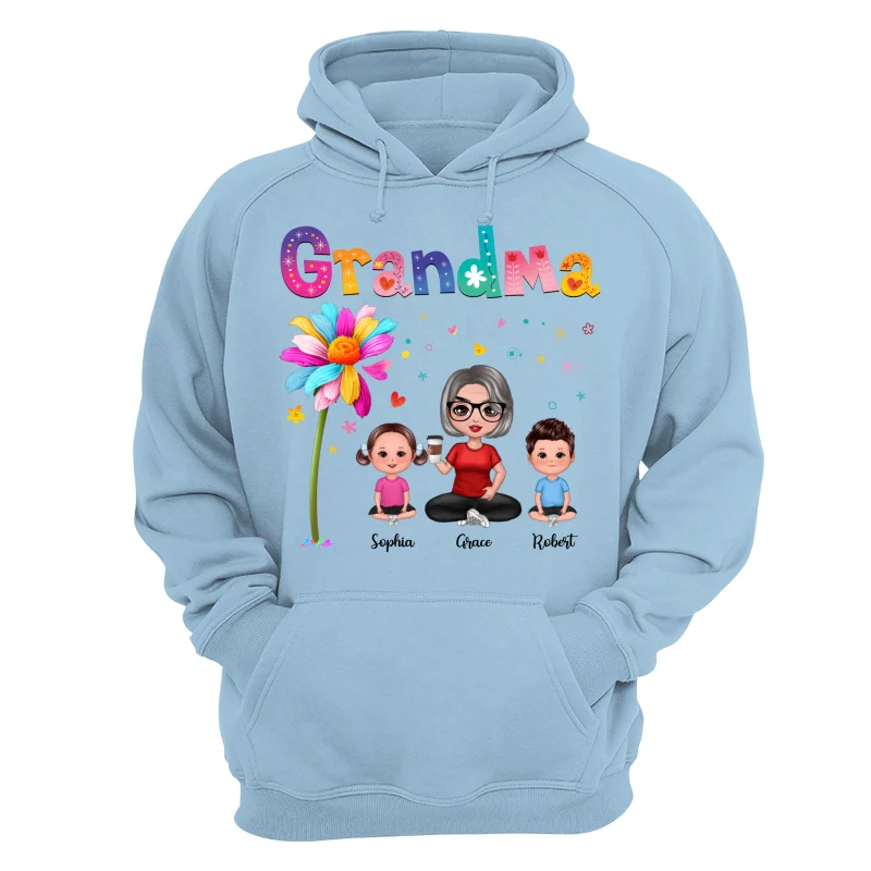 Colorful Floral Pattern Grandma With Grandkids Sitting Personalized Shirt - Image 16