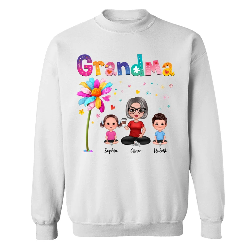 Colorful Floral Pattern Grandma With Grandkids Sitting Personalized Shirt - Image 17
