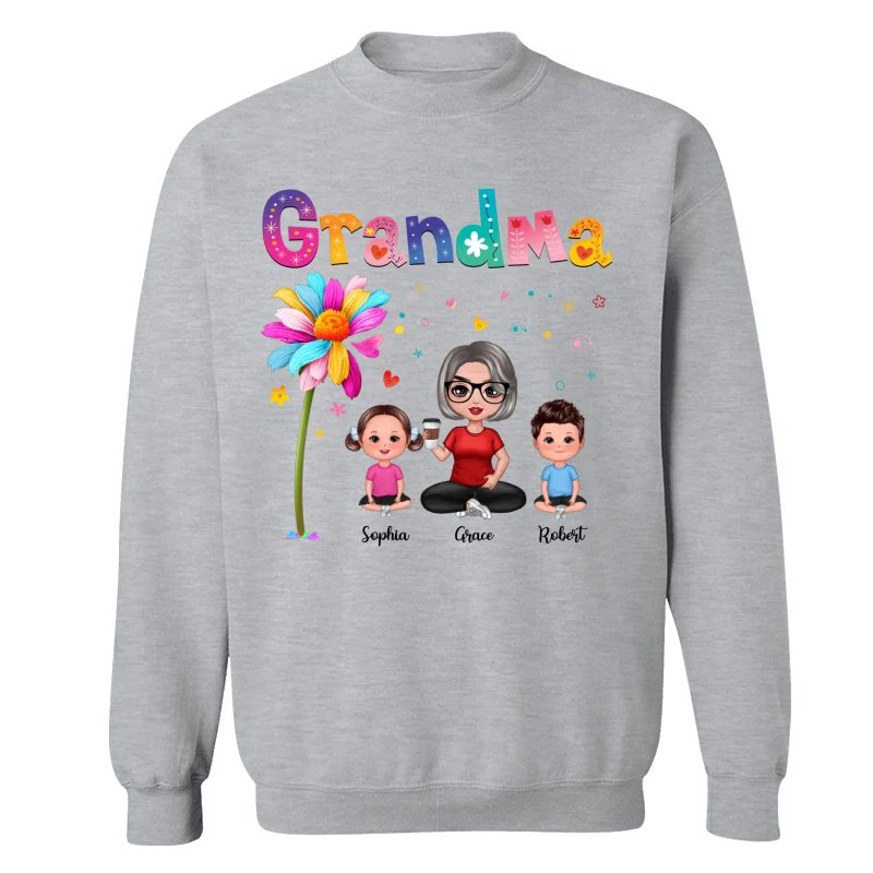 Colorful Floral Pattern Grandma With Grandkids Sitting Personalized Shirt - Image 18