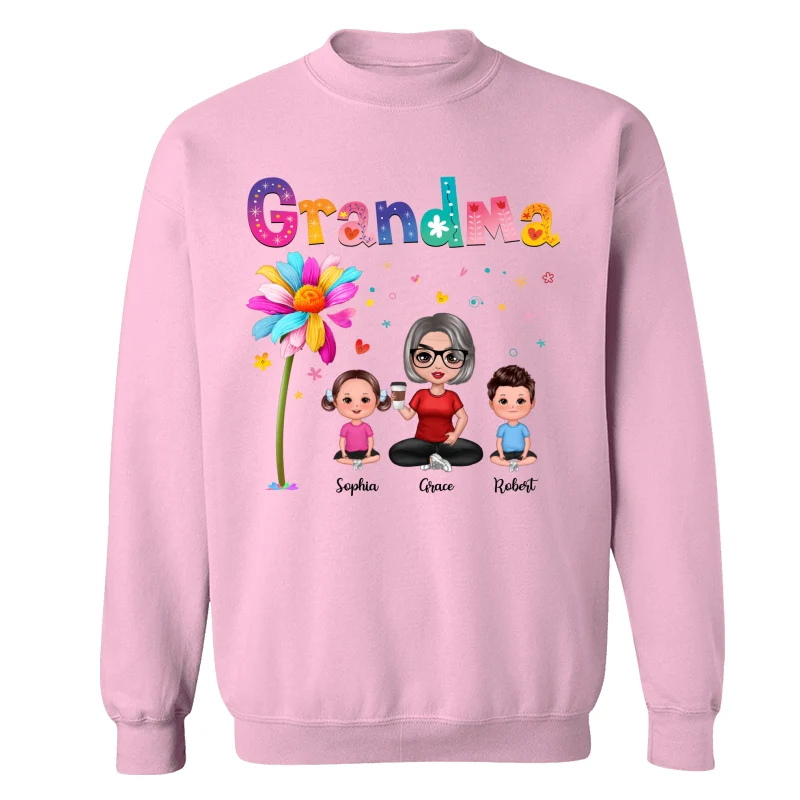Colorful Floral Pattern Grandma With Grandkids Sitting Personalized Shirt - Image 19