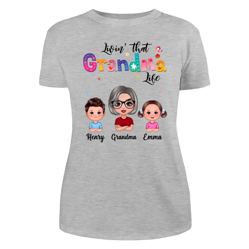 Colorful Floral Pattern Livin‘ That Grandma Life Grandma And Grandkids Personalized Shirt - Image 10