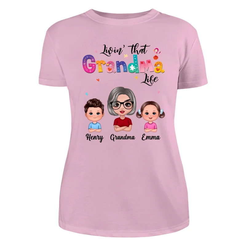 Colorful Floral Pattern Livin‘ That Grandma Life Grandma And Grandkids Personalized Shirt - Image 11
