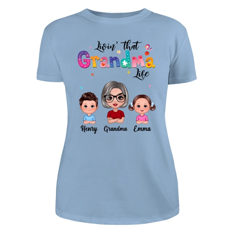 Colorful Floral Pattern Livin‘ That Grandma Life Grandma And Grandkids Personalized Shirt - Image 12