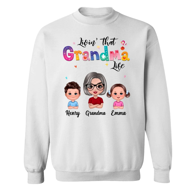 Colorful Floral Pattern Livin‘ That Grandma Life Grandma And Grandkids Personalized Shirt - Image 17