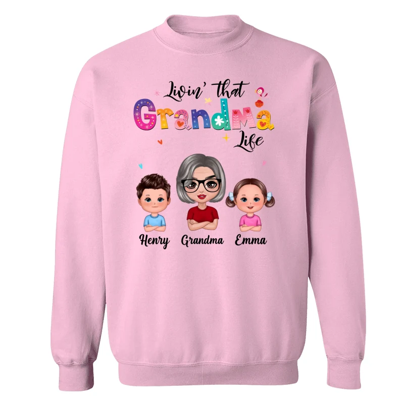 Colorful Floral Pattern Livin‘ That Grandma Life Grandma And Grandkids Personalized Shirt - Image 19