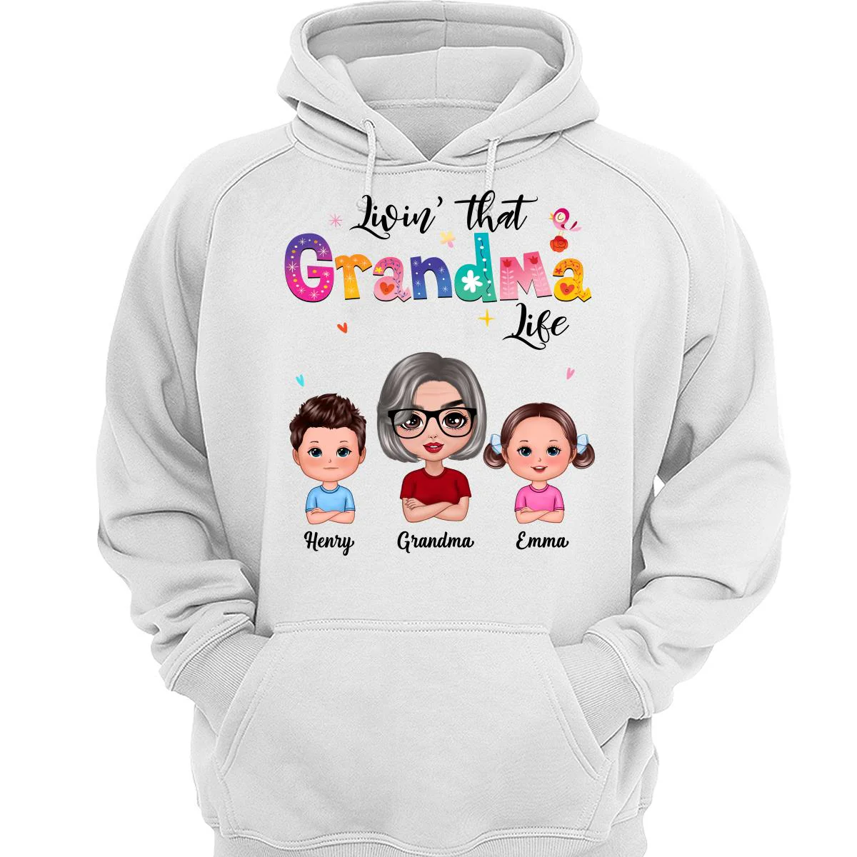 Colorful Floral Pattern Livin‘ That Grandma Life Grandma And Grandkids Personalized Shirt - Image 3