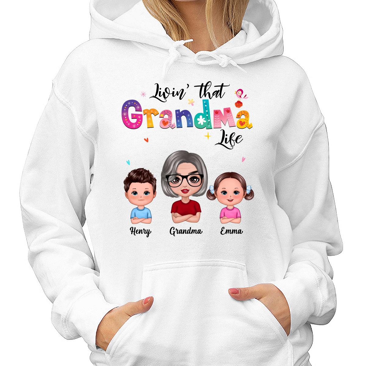 Colorful Floral Pattern Livin‘ That Grandma Life Grandma And Grandkids Personalized Shirt - Image 4