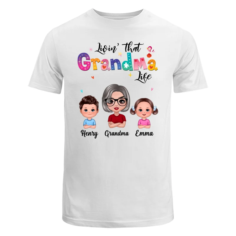 Colorful Floral Pattern Livin‘ That Grandma Life Grandma And Grandkids Personalized Shirt - Image 5