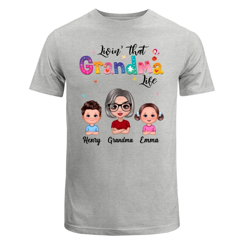 Colorful Floral Pattern Livin‘ That Grandma Life Grandma And Grandkids Personalized Shirt - Image 6