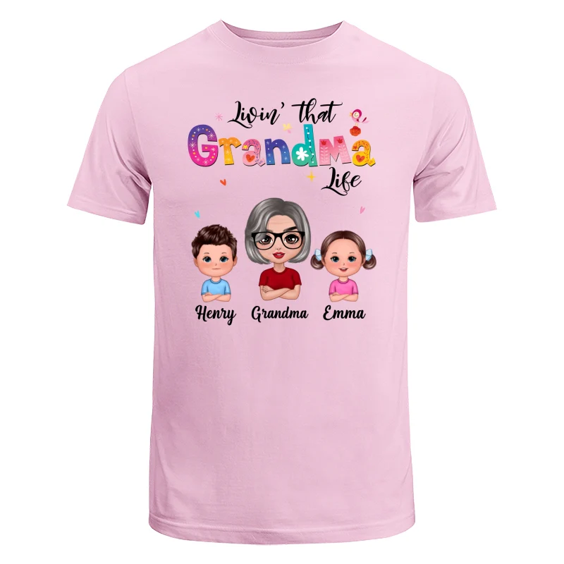Colorful Floral Pattern Livin‘ That Grandma Life Grandma And Grandkids Personalized Shirt - Image 7