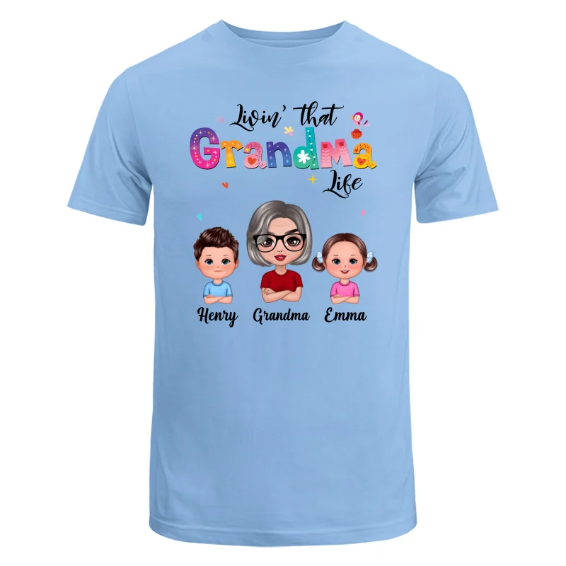 Colorful Floral Pattern Livin‘ That Grandma Life Grandma And Grandkids Personalized Shirt - Image 8