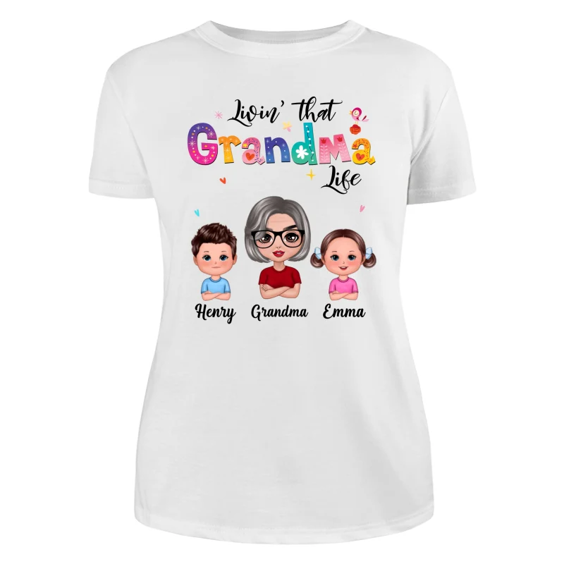 Colorful Floral Pattern Livin‘ That Grandma Life Grandma And Grandkids Personalized Shirt - Image 9