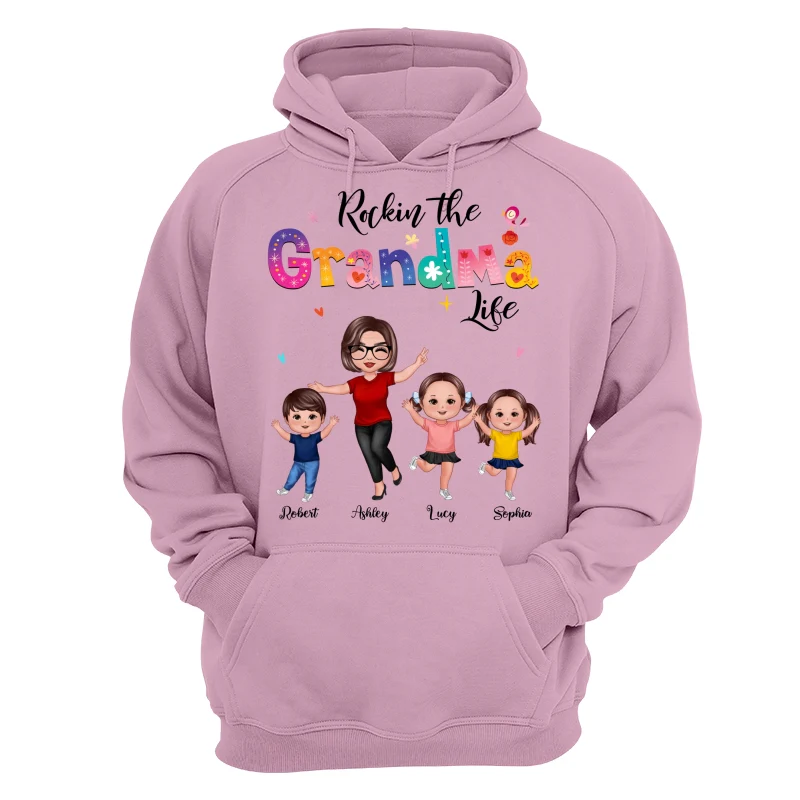 Colorful Floral Pattern Rockin‘ The Grandma Life Happy Doll Grandma & Grandkids Personalized Shirt - Image 15