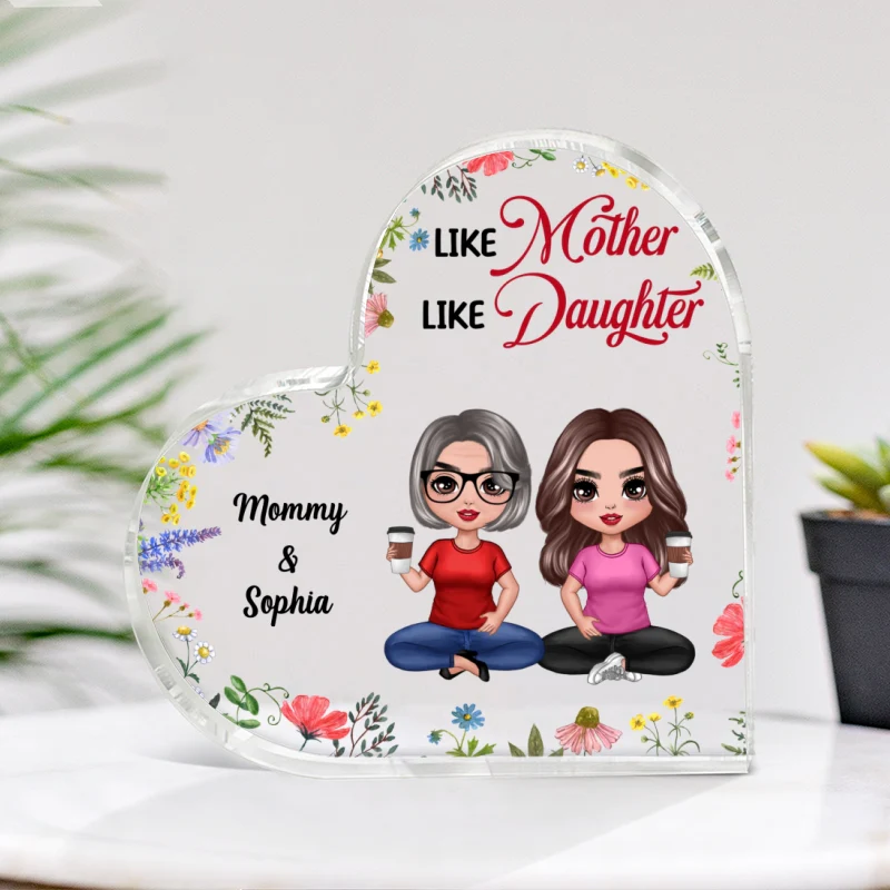 Colorful Flower Like Mother Like Daughter Personalized Heart Acrylic Plaque - Image 3