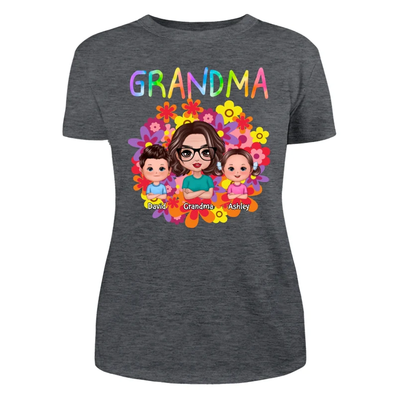 Colorful Flowers Doll Grandma With Grandkids Personalized Shirt - Image 10
