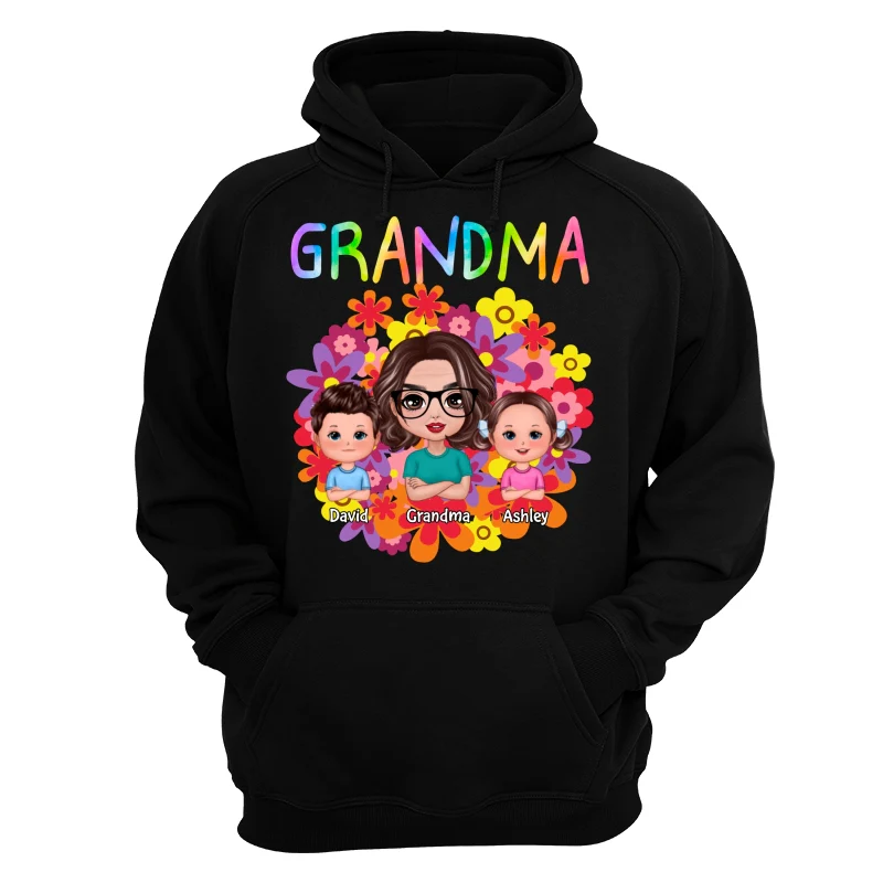 Colorful Flowers Doll Grandma With Grandkids Personalized Shirt - Image 12