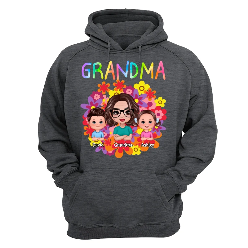 Colorful Flowers Doll Grandma With Grandkids Personalized Shirt - Image 14
