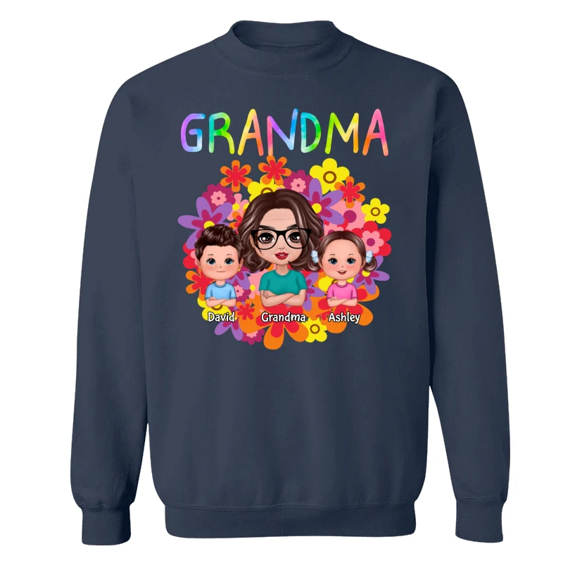 Colorful Flowers Doll Grandma With Grandkids Personalized Shirt - Image 16