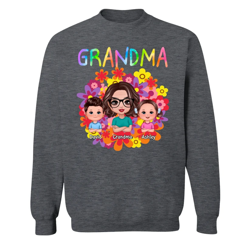 Colorful Flowers Doll Grandma With Grandkids Personalized Shirt - Image 17