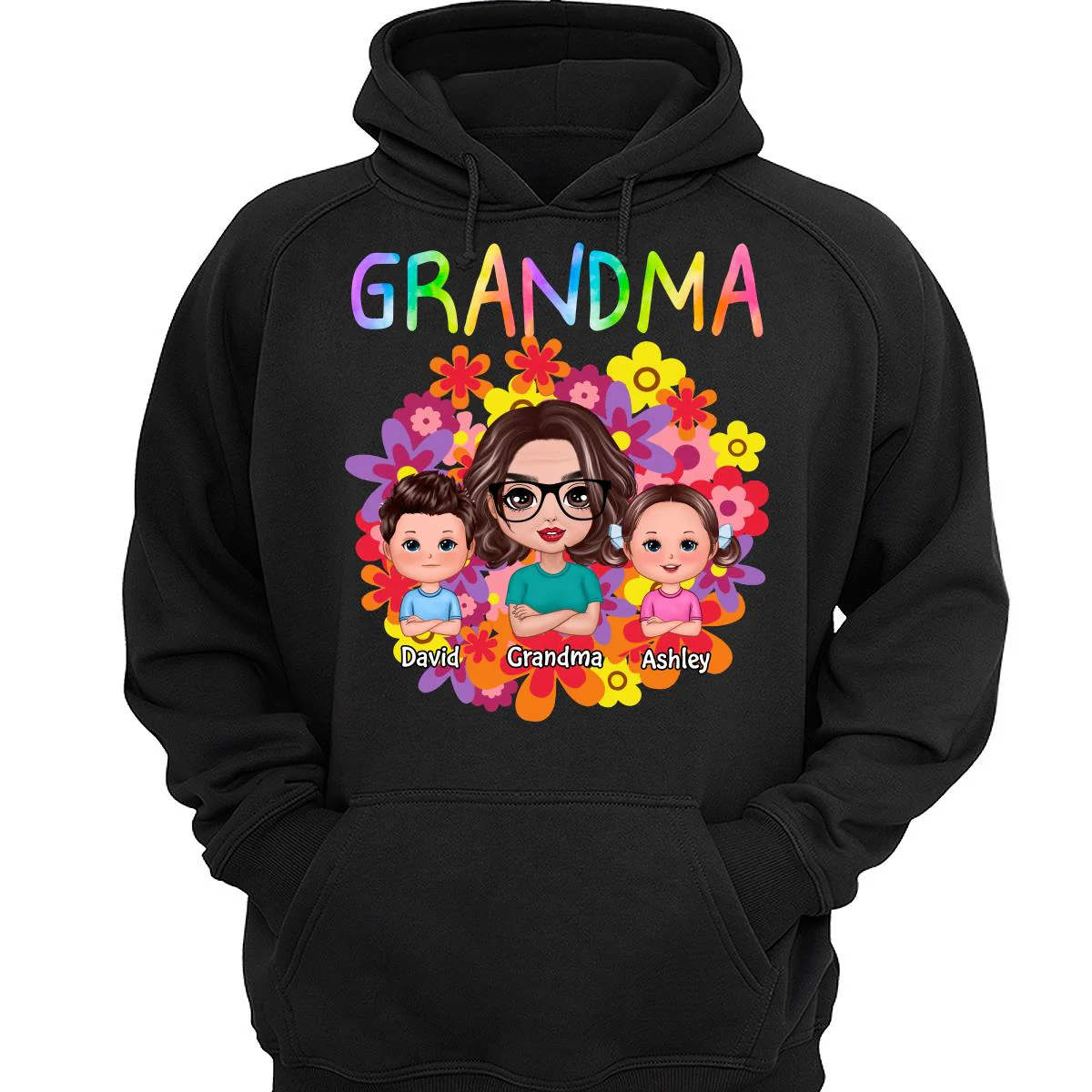 Colorful Flowers Doll Grandma With Grandkids Personalized Shirt - Image 3