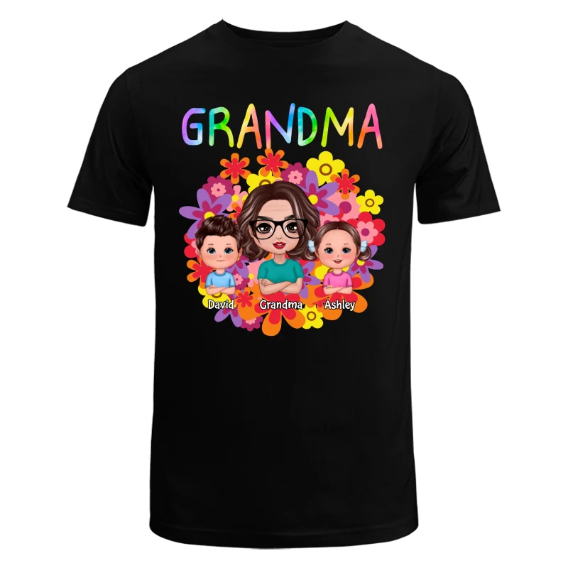 Colorful Flowers Doll Grandma With Grandkids Personalized Shirt - Image 5