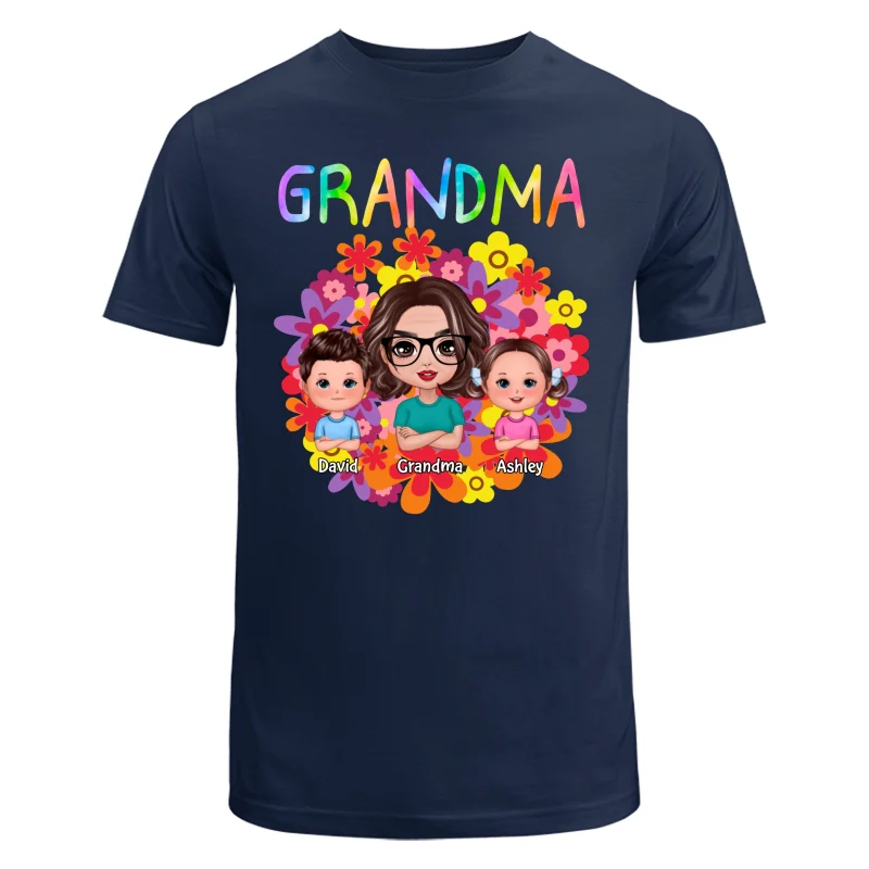 Colorful Flowers Doll Grandma With Grandkids Personalized Shirt - Image 6