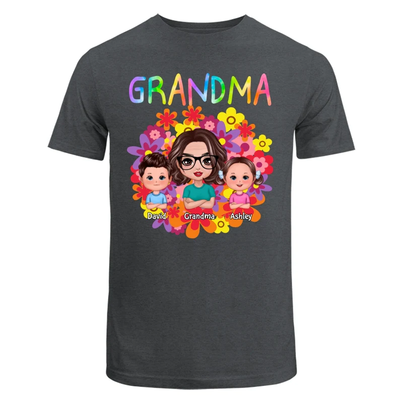 Colorful Flowers Doll Grandma With Grandkids Personalized Shirt - Image 7
