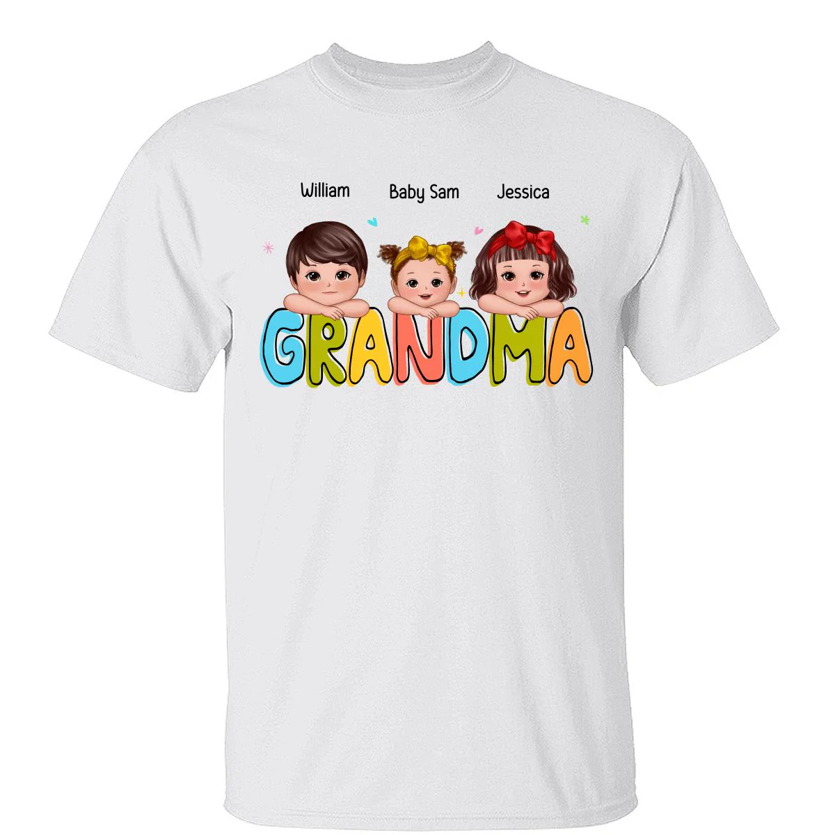 Colorful Grandma With Kids Chin On Hand Personalized Shirt - Image 4