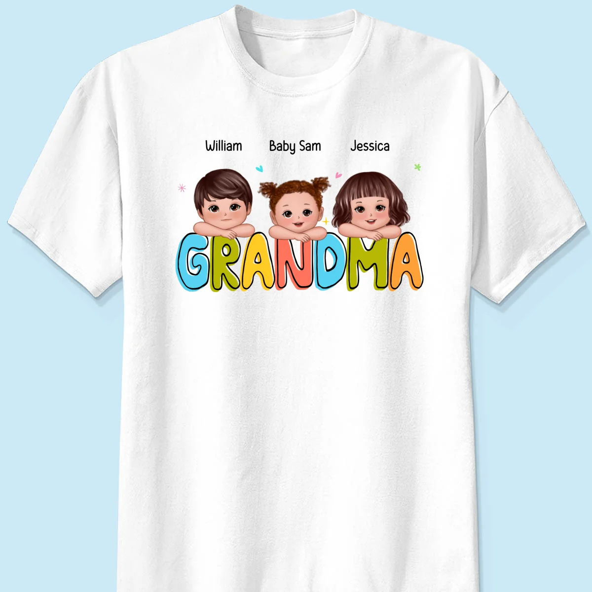 Colorful Grandma With Kids Chin On Hand Personalized Shirt - Image 5
