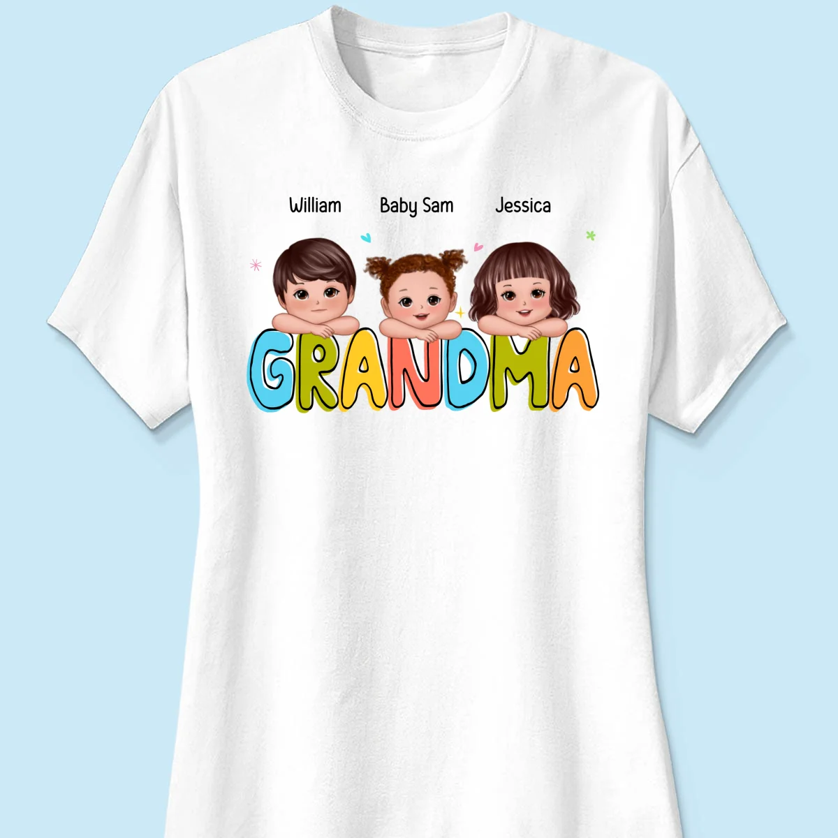 Colorful Grandma With Kids Chin On Hand Personalized Shirt - Image 9