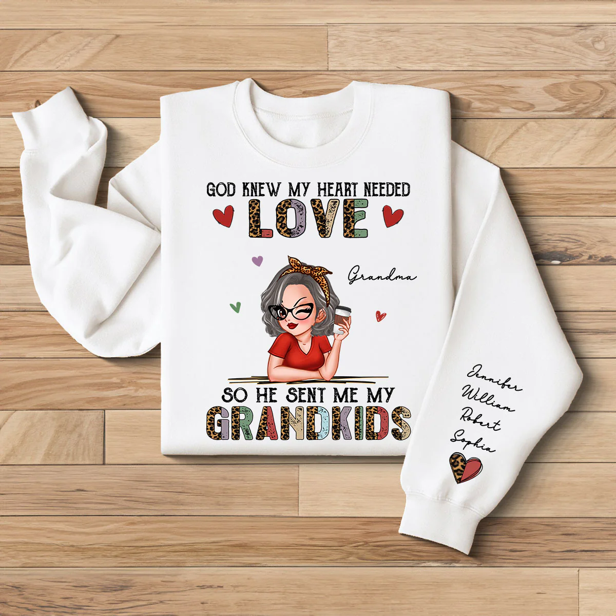 Colorful Half Leopard Love Grandkids Personalized Sleeve Printed Sweatshirt - Image 2