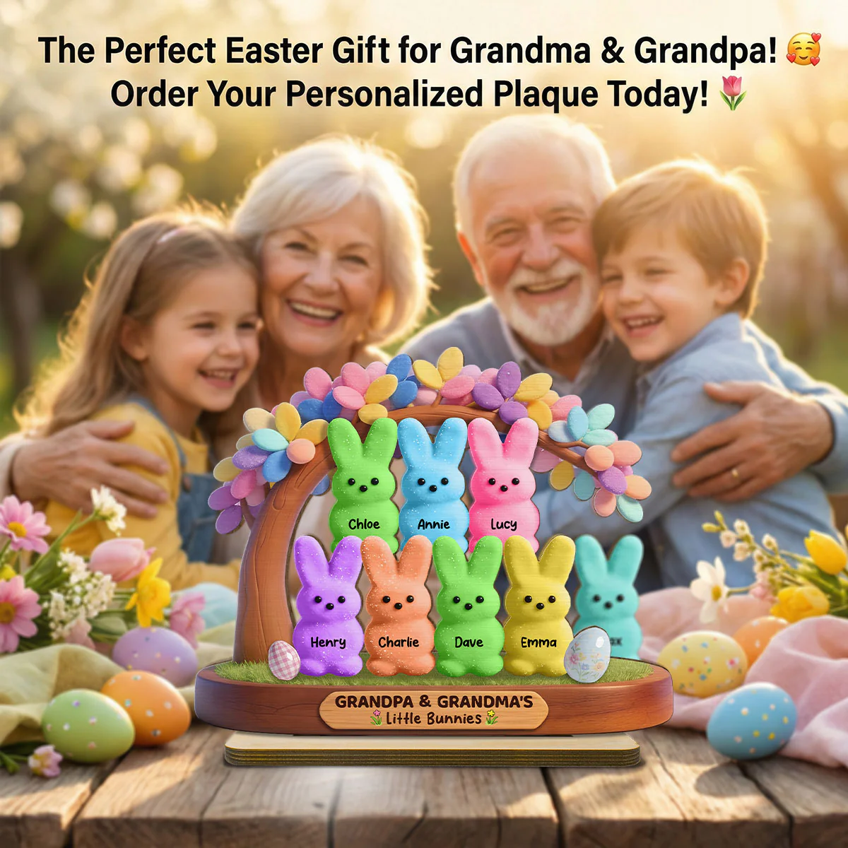 Colorful Happy Easter Grandma Little Bunnies - Personalized 2-Layered Wooden Plaque - Gift For Grandma - Image 10