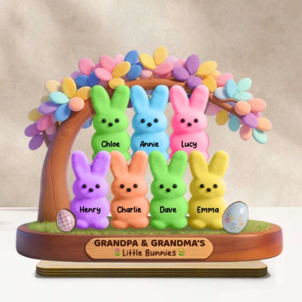 Colorful Happy Easter Grandma Little Bunnies - Personalized 2-Layered Wooden Plaque - Gift For Grandma - Image 11