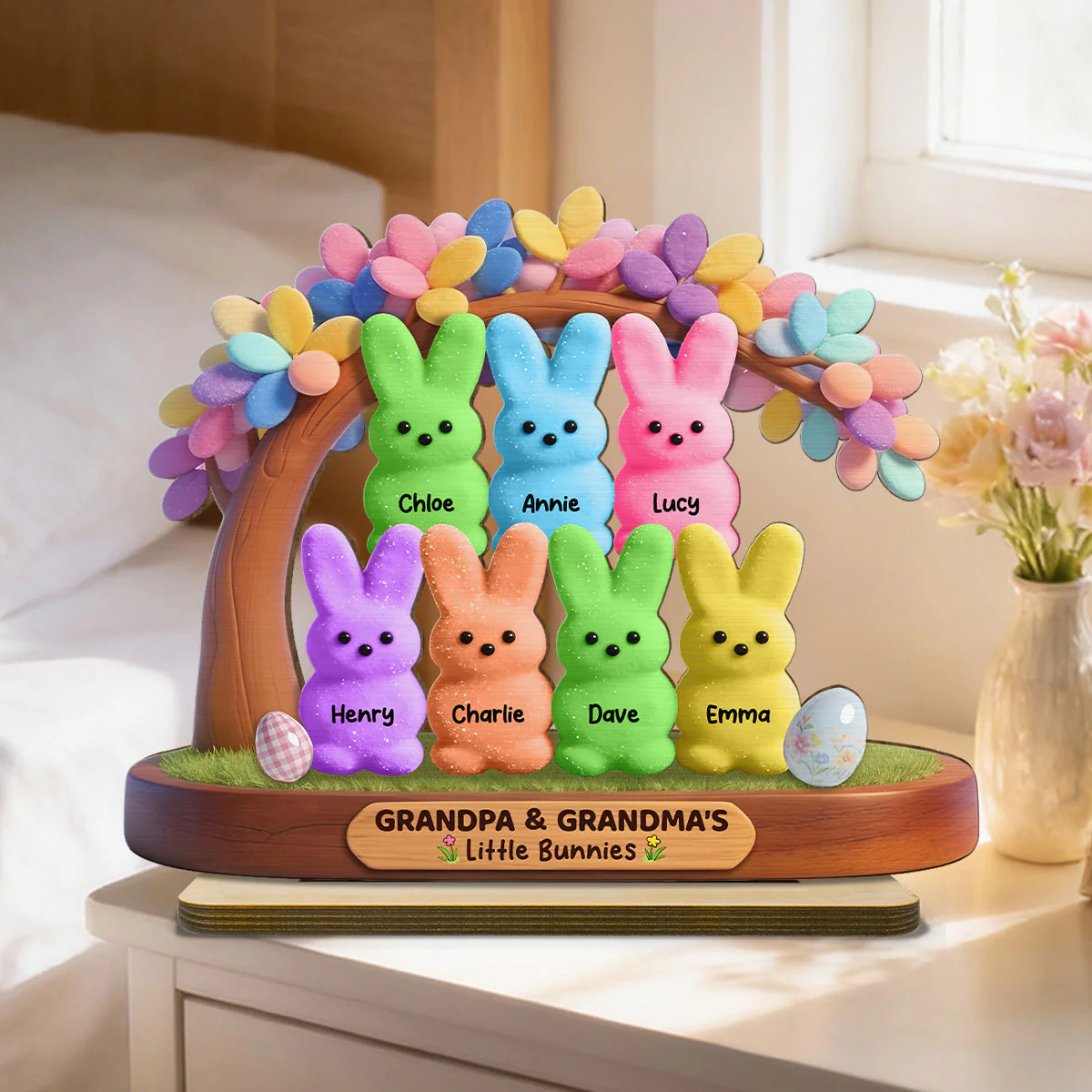 Colorful Happy Easter Grandma Little Bunnies - Personalized 2-Layered Wooden Plaque - Gift For Grandma - Image 2