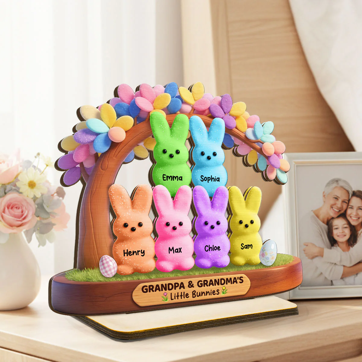 Colorful Happy Easter Grandma Little Bunnies - Personalized 2-Layered Wooden Plaque - Gift For Grandma - Image 3